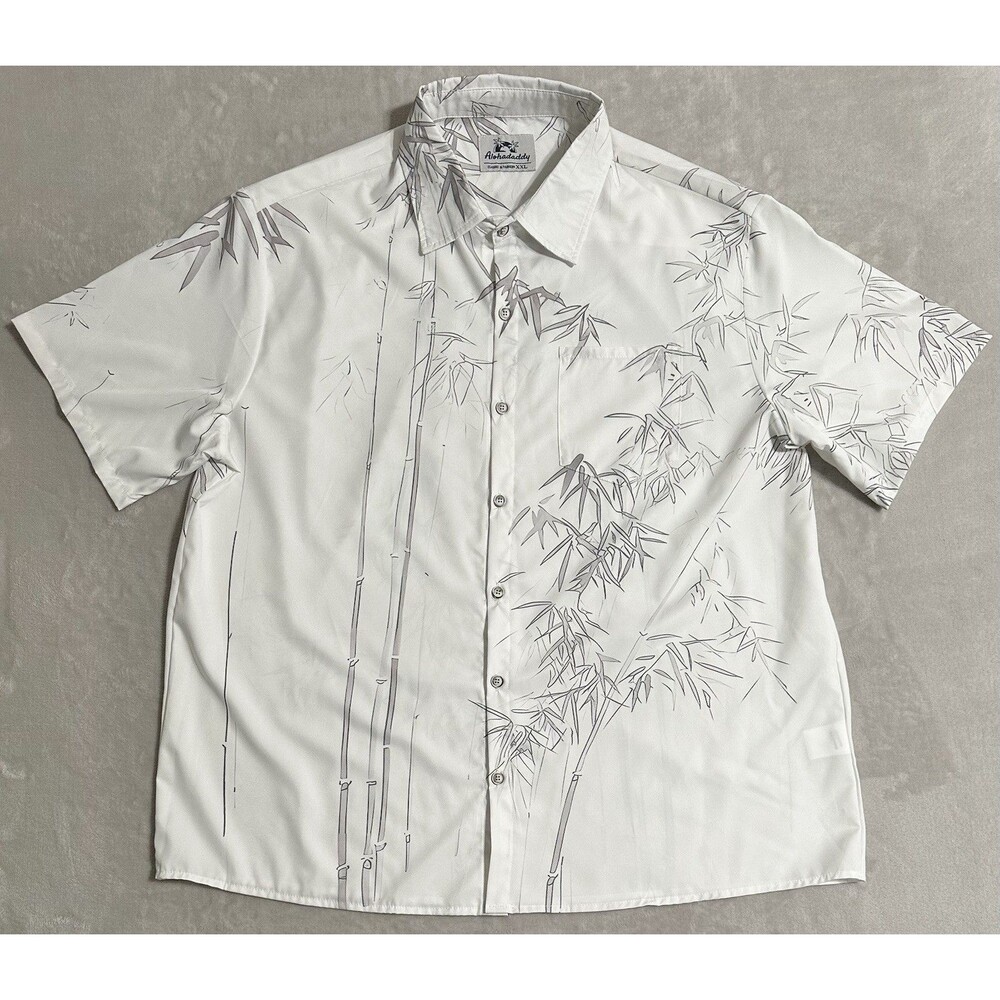 Alohadaddy Mens XXL Hawaiian White Button Down Shirt Palm Leaf Tropical Vacation